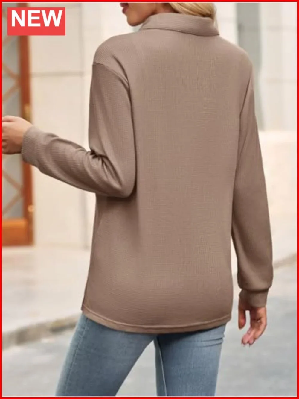 Waffle Knit Button Down Shirt Long Sleeve Loose Fit Collared Blouse